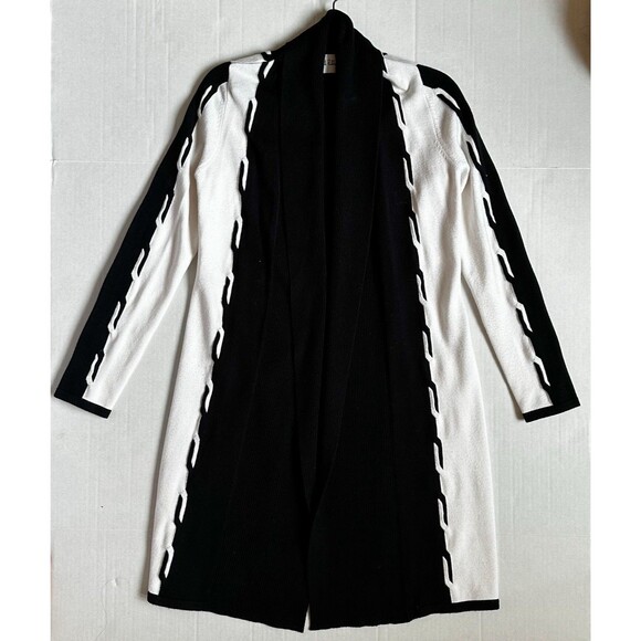 Joseph Ribkoff Open Front Long Black & White Cardigan Sweater Women’s Small - Picture 1 of 14